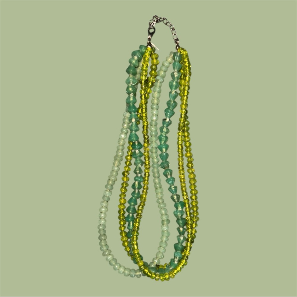 Vintage Green Glass Bead Multi-Strand‎ Boho Necklace